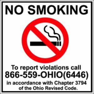 No smoking! To report violations, call 866-559-6446 (OHIO).
