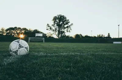 soccer ball on ground in front of goal