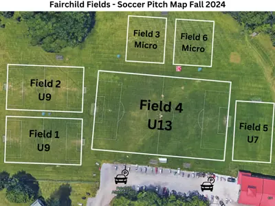 Map of soccer fields at Fairchild Fields