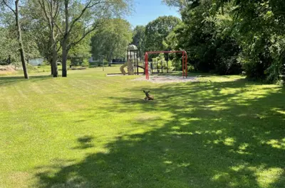 Yacavona park playground with a deer laying down